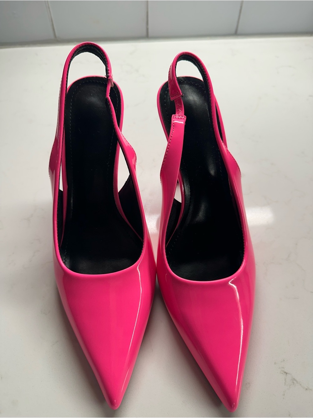 Hot Pink Patent Slingback Heels for Women - Picture 3 of 4